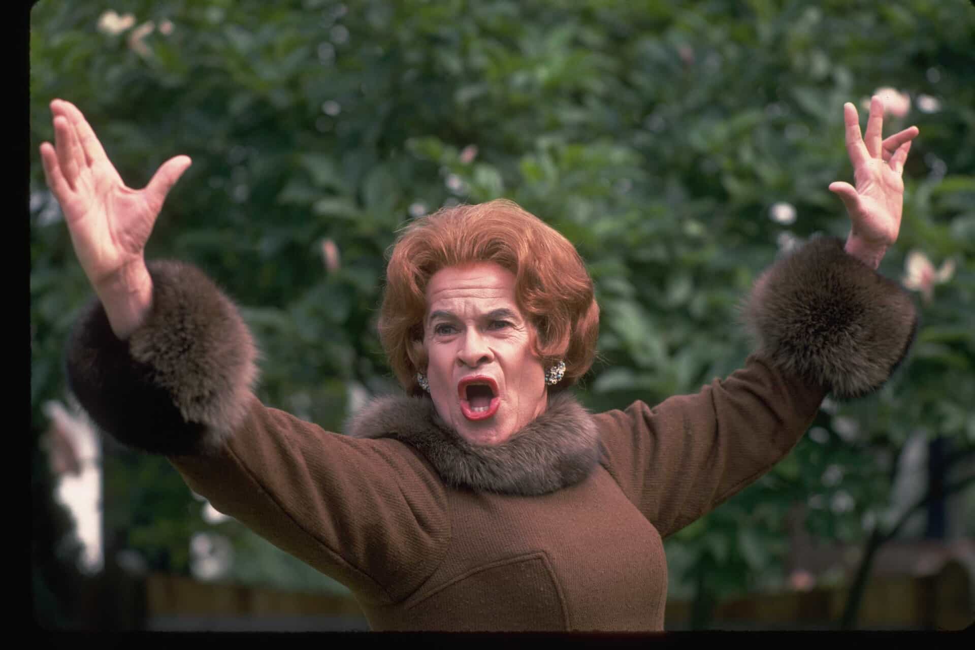Stanley Baxter in character during a comedy sketch for The Stanley Baxter Series, in 1981.