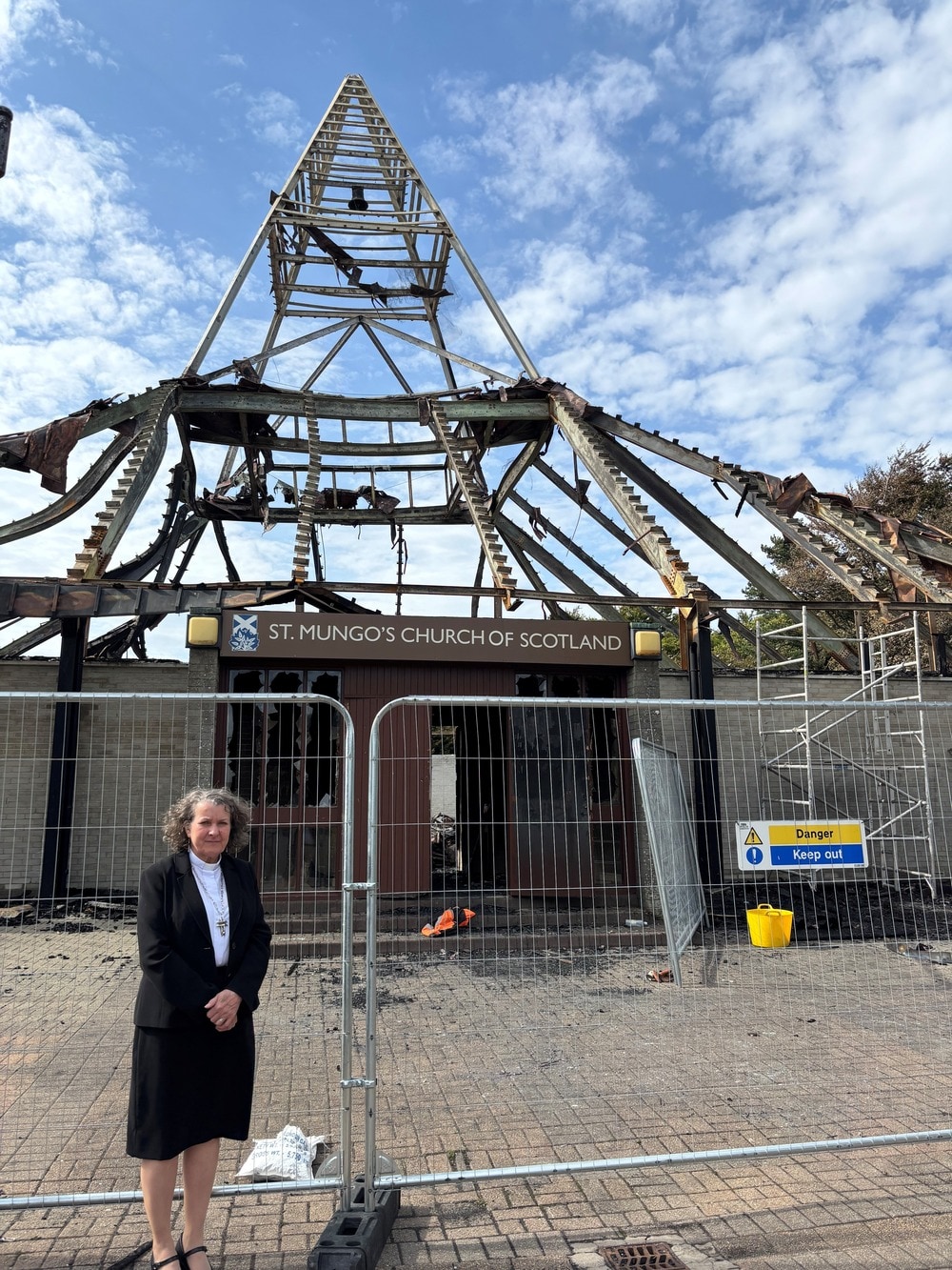 Reverend Rosie Frew outside the remains of the church in Cumbernauld.