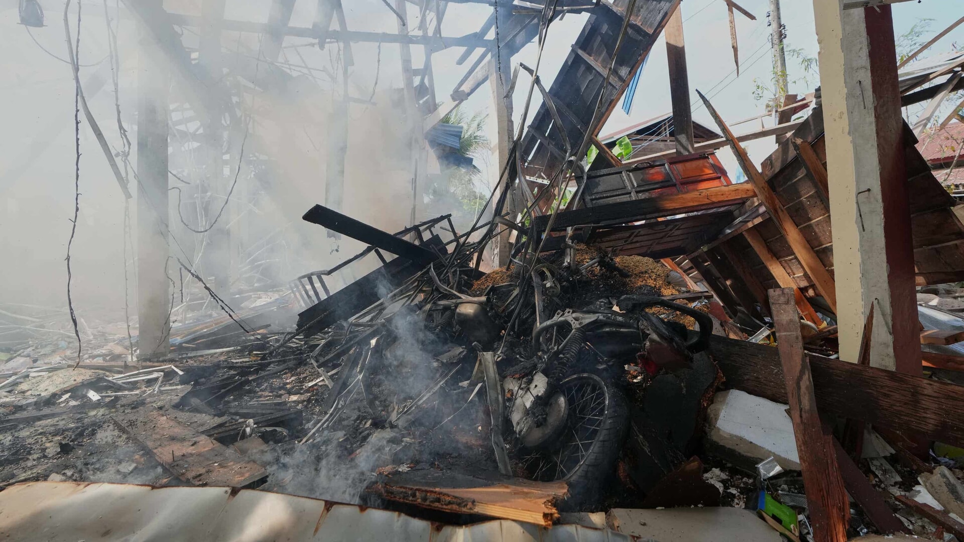 A damaged house in Sisaket province, Thailand.