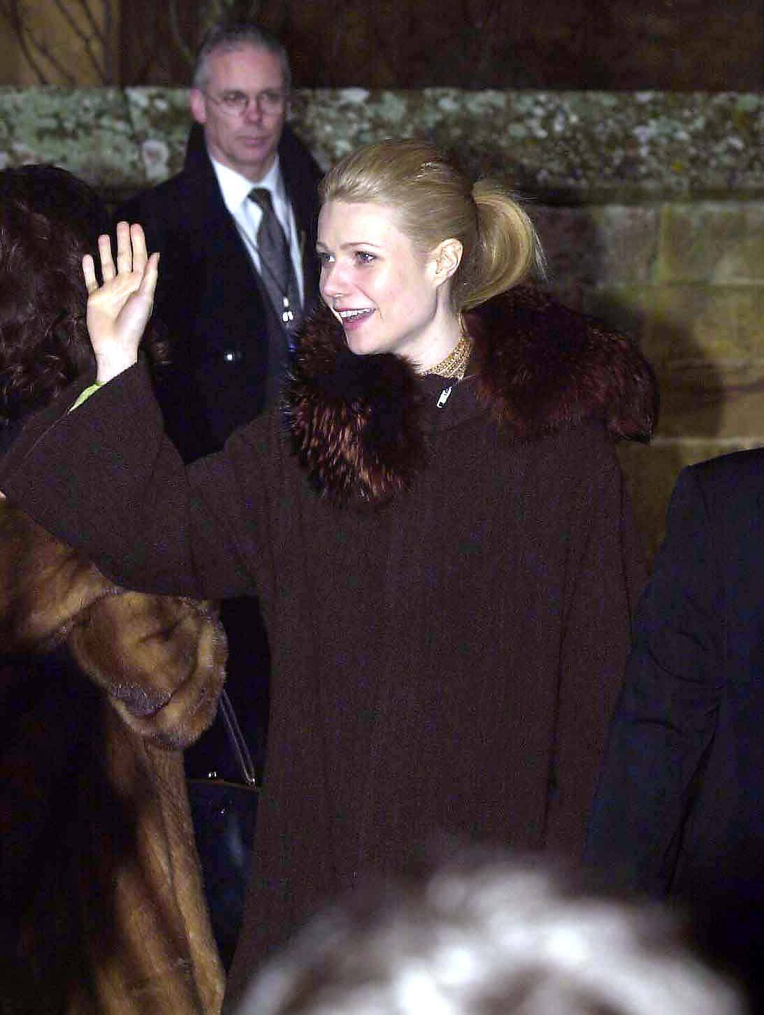 Gwyneth Paltrow attends Madonna, and Guy Ritchie's son Rocco's Christening Ceremony, at Dornoch Cathedral, in Scotland. on December 21,  2000.