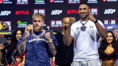 Anthony Joshua weighs in almost two stone heavier than Jake Paul for Miami fight