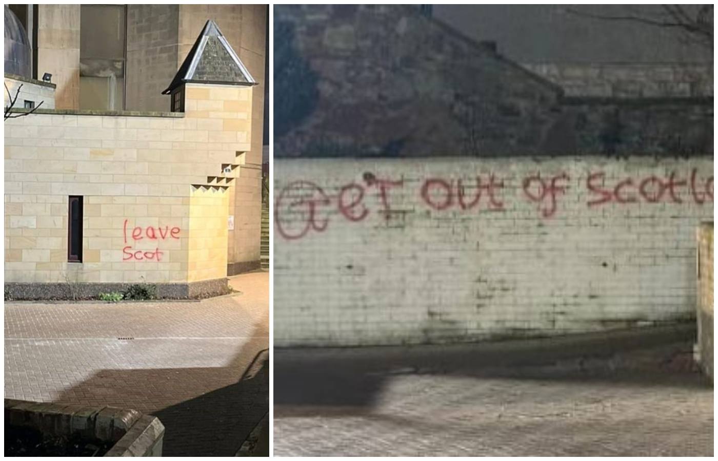 Graffiti appeared at Edinburgh Central Mosque over the weekend