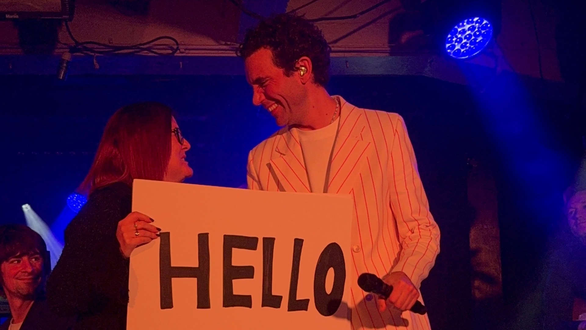 Inverurie head teacher Jill Moir meets Mika.