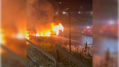 Bus engulfed in flames as firefighters tackle blaze with Greenock road closed