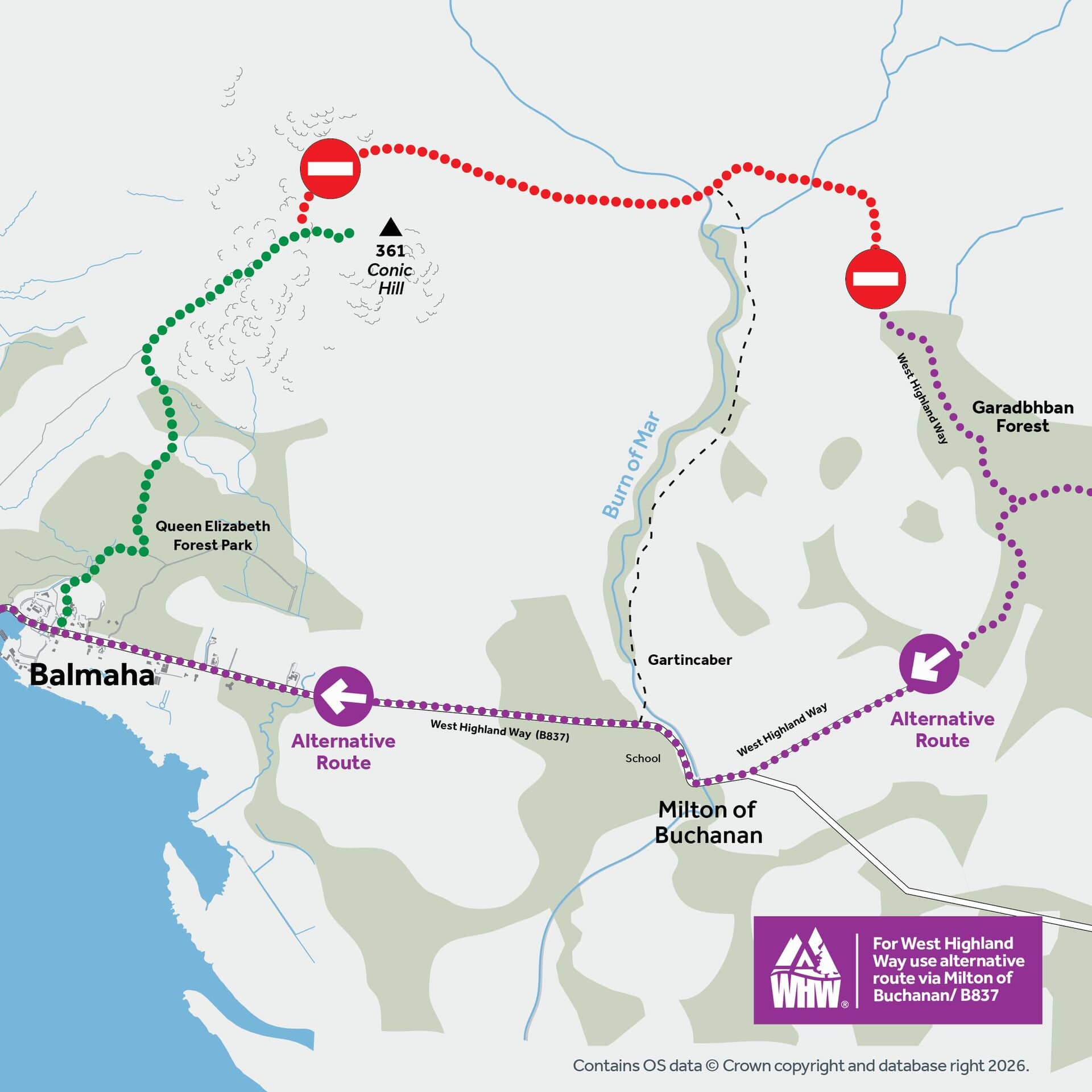 Two-day essential maintenance planned for Conic Hill Eastern Path. The Balmaha route will remain open.