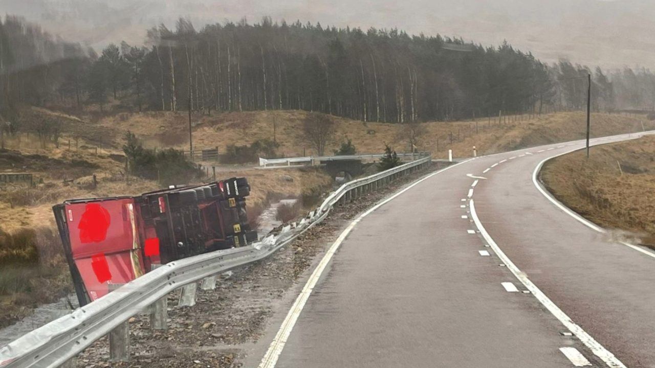 Lorry overturns after crash and trees block railway as Storm Chandra hits Scotland