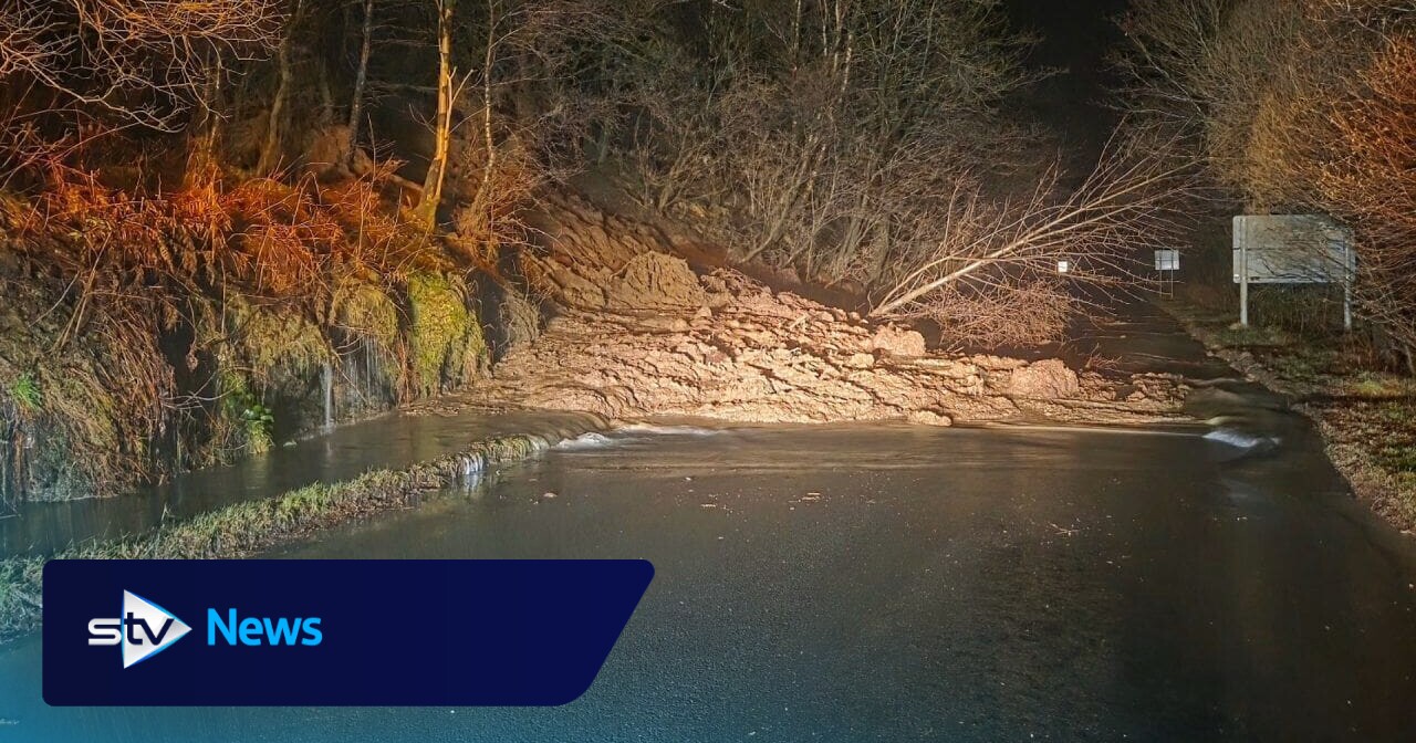Road closed overnight after landslide as flood warnings remain in place ...