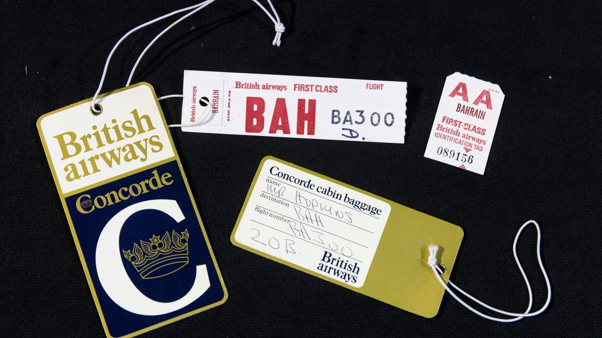 The archive includes luggage tags issued for the flight.