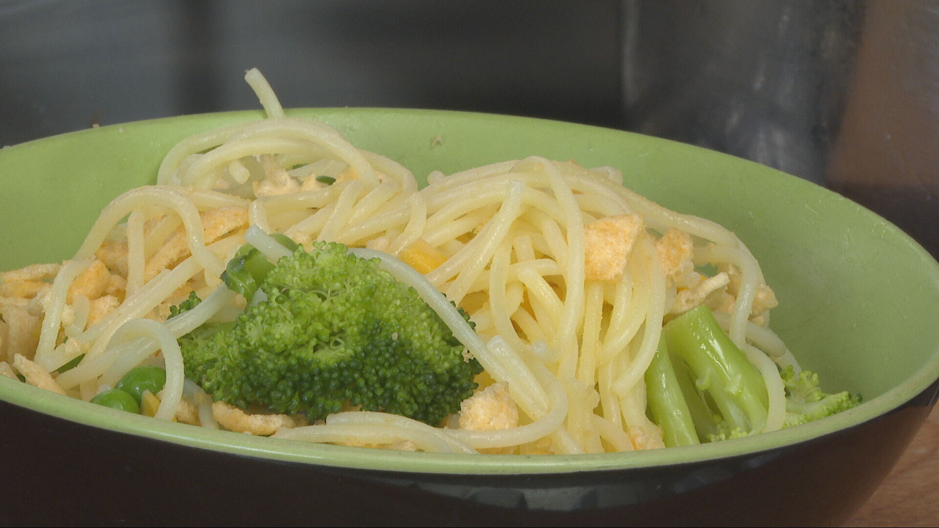 Claire's typical lunches consist of low-protein pasta with broccoli, peas and sweetcorn