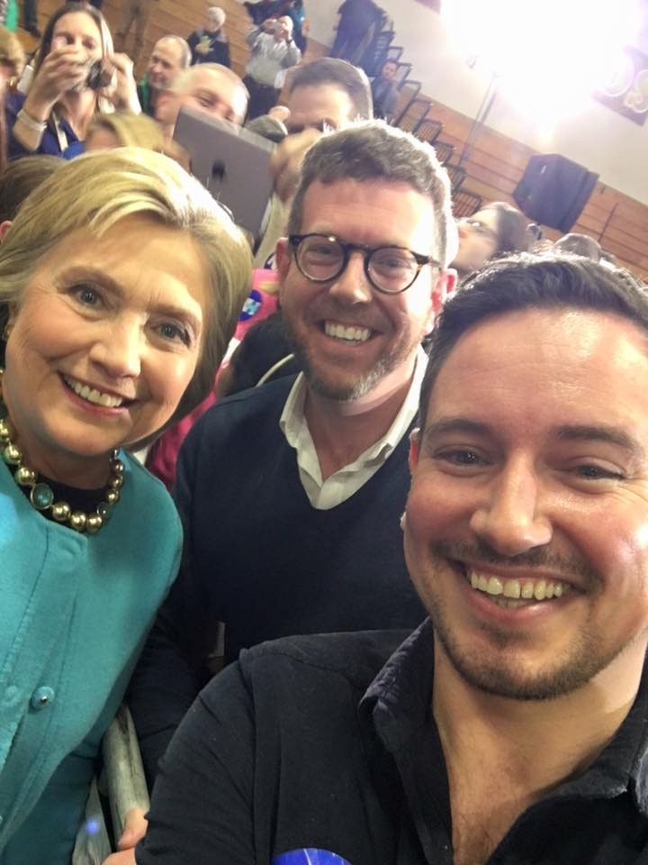 Lord Matthew Doyle with former Labour councillor Sean Morton (right) and US presidential candidate Hillary Clinton.