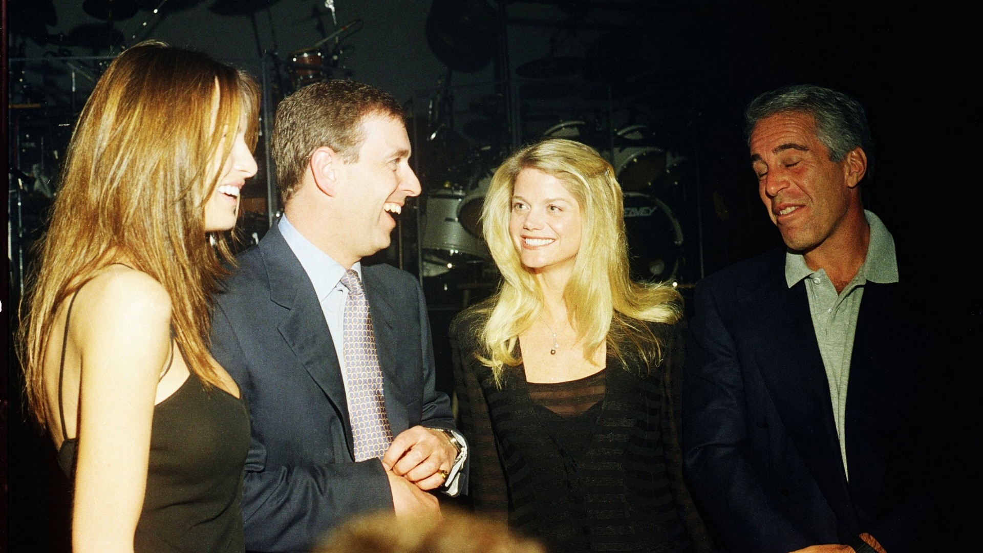 Melania Trump, Prince Andrew, Gwendolyn Beck and Jeffrey Epstein at a party at the Mar-a-Lago club, Palm Beach, Florida, February 12, 2000.