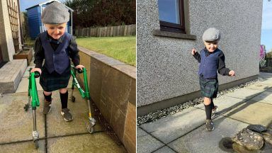 Meet the brave Scots boy, four, defying brain condition to walk laps around house for charity