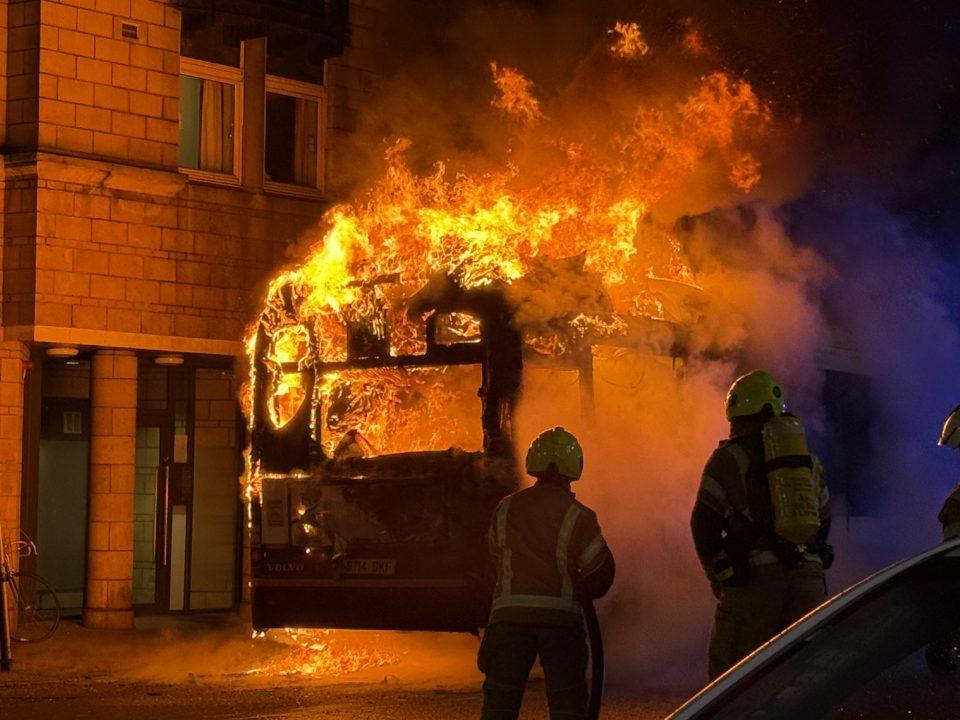 Bus bursts into flames as street closed down in Edinburgh City Centre