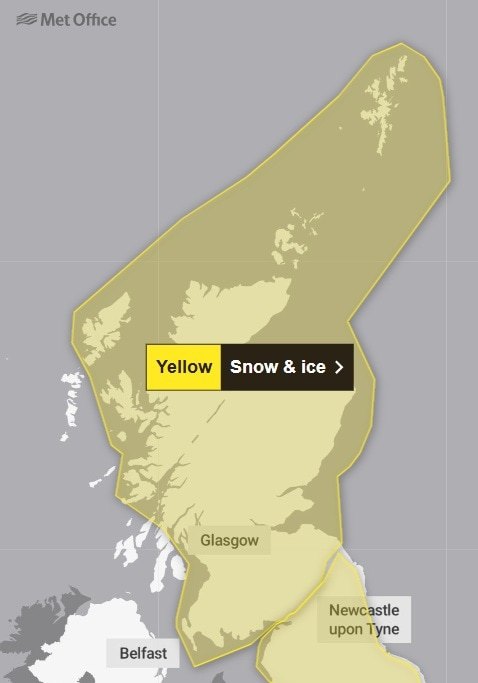 The Met Office weather alert comes into force at 4pm on Thursday and remains in place until midday on Friday and covers almost the whole country.