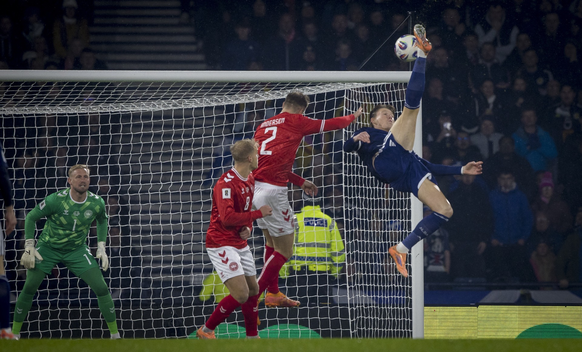 Scotland's Scott McTominay scores to make it 1-0 against Denmark.
