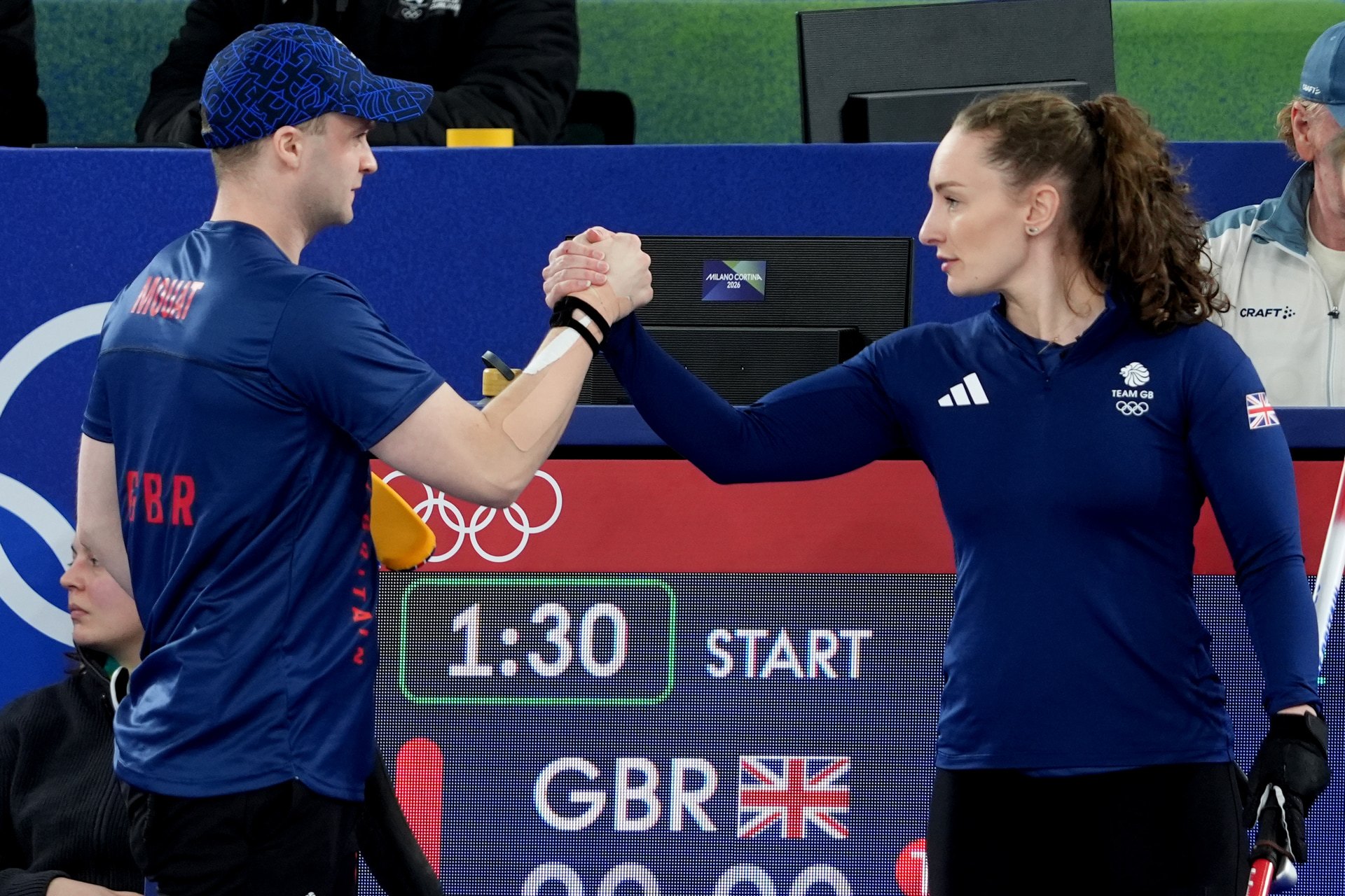 CORTINA D'AMPEZZO, ITALY - FEBRUARY 04: CORTINA D'AMPEZZO, ITALY - FEBRUARY 4:  Jennifer Dodds and Bruce Mouat of United Kingdom during Curling mixed doubles round robin session 1 on Day -2 of the Milano Cortina 2026 Winter Olympic games at Cortina Curling Olympic Stadium on February 04, 2026 in Cortina d'Ampezzo, Italy. (Photo by Image Photo Agency/Getty Images)