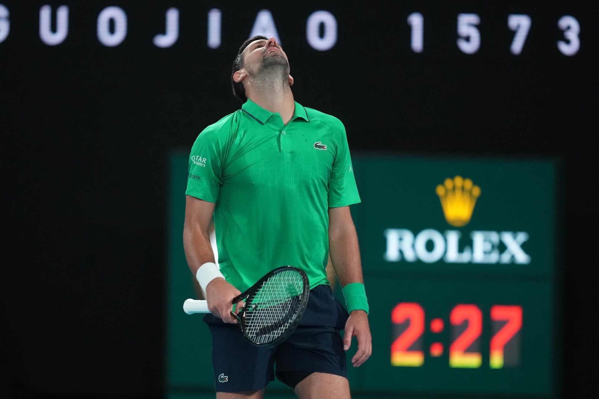 Novak Djokovic looks to the skies (Asanka Brendon Ratnayake/AP)