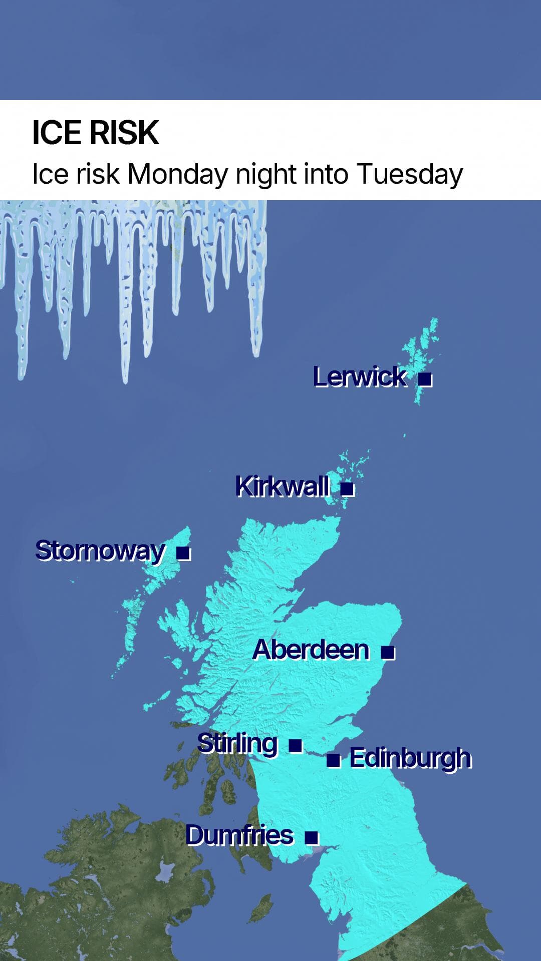 Ice risk Monday night into Tuesday.