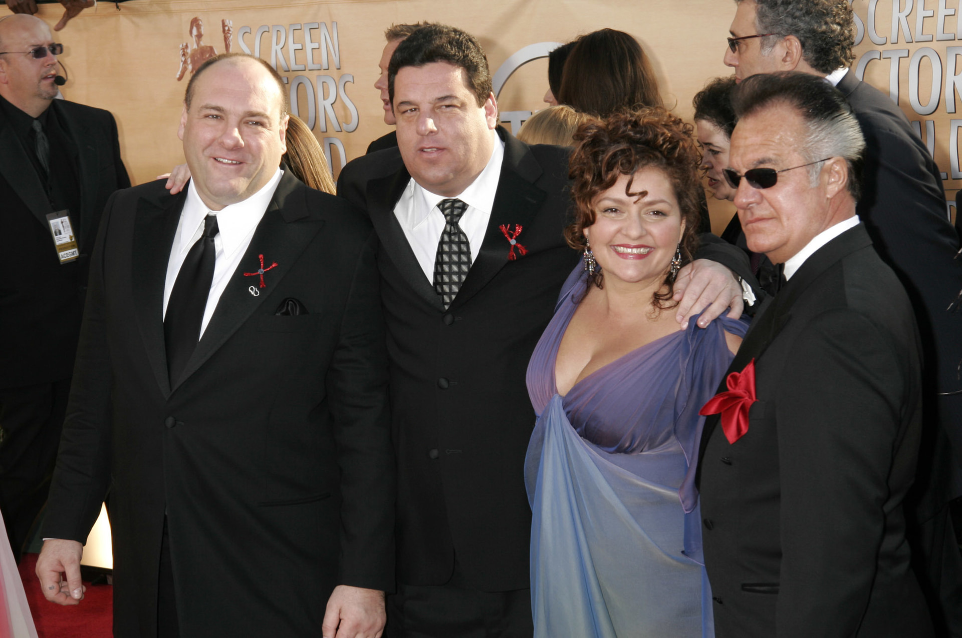 (l to r) James Gandolfini, Steve Schirripa, Aida Turturro and Tony Sirico in Los Angeles in 2005