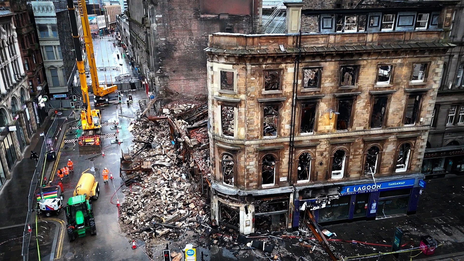 The building on the corner was gutted by the fire. Image: STV News