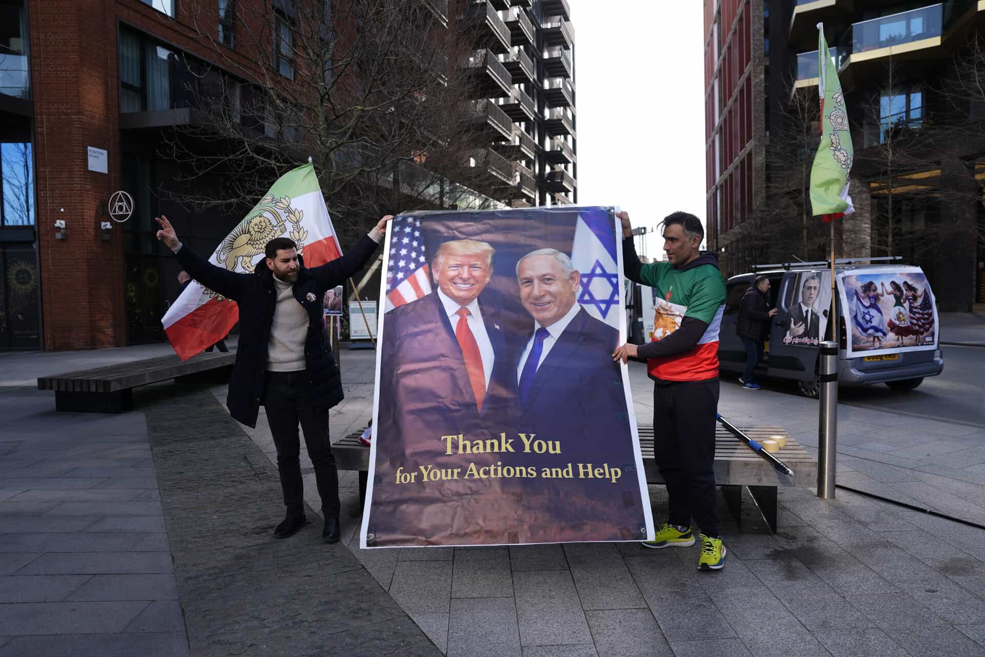 Pro-Iranian independence supporters outside the US Embassy in central London