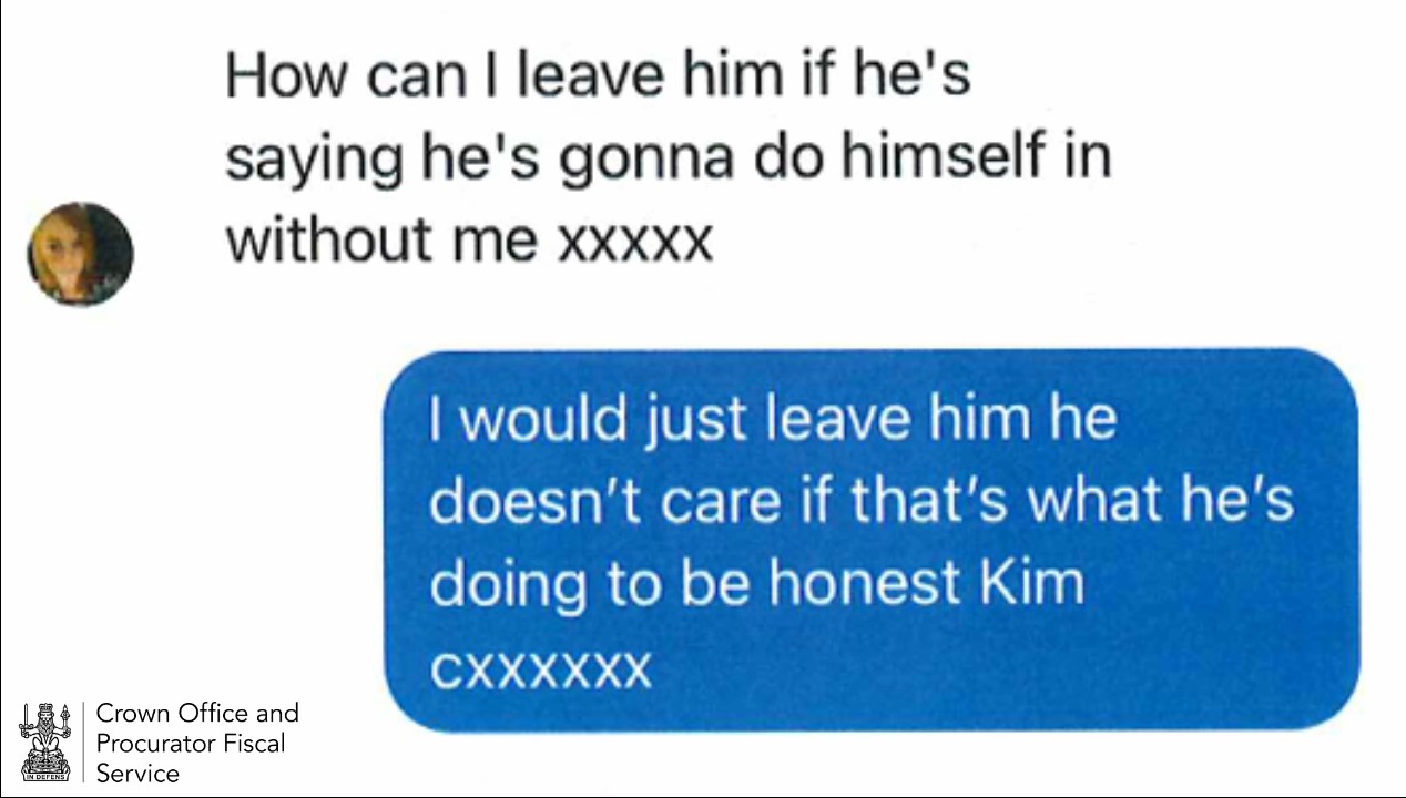 Text exchange between Kimberley and her sister prior to her death