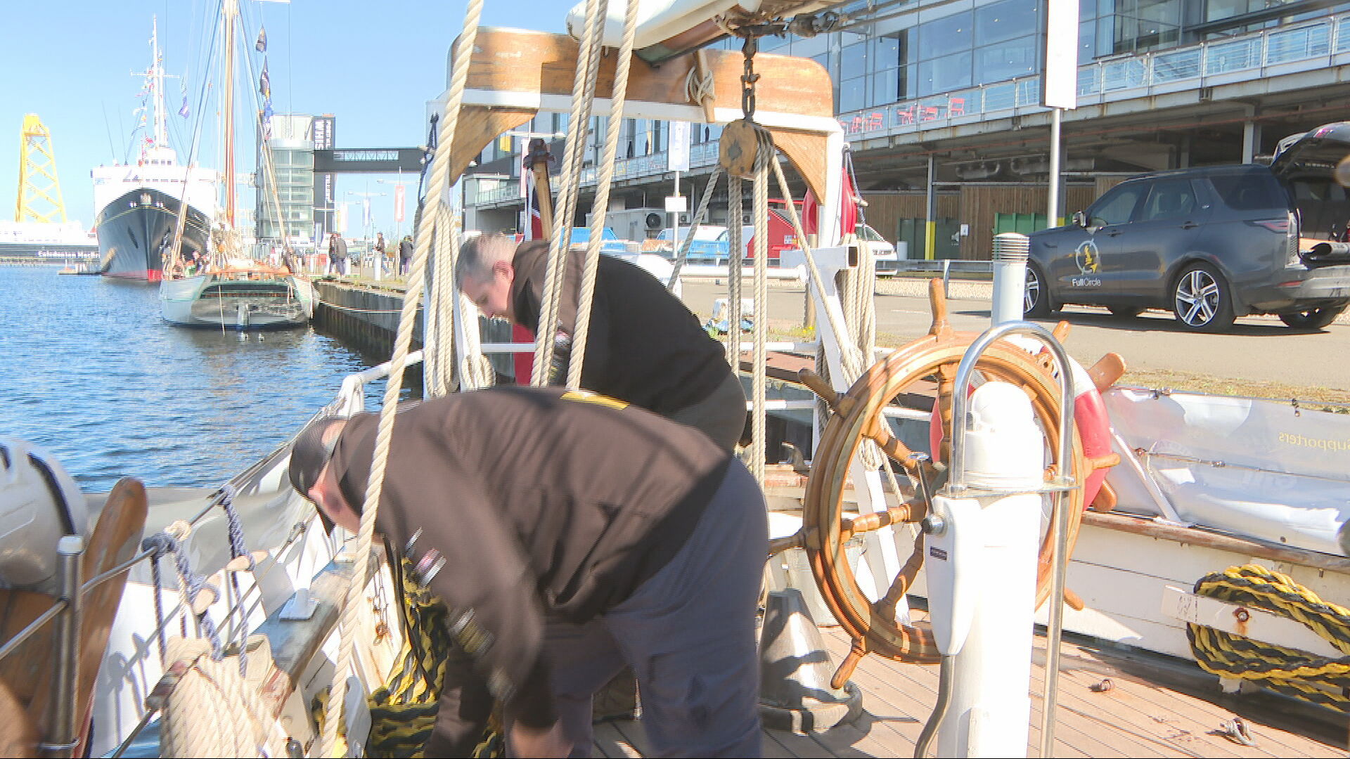 Veterans aboard one of the tall ships