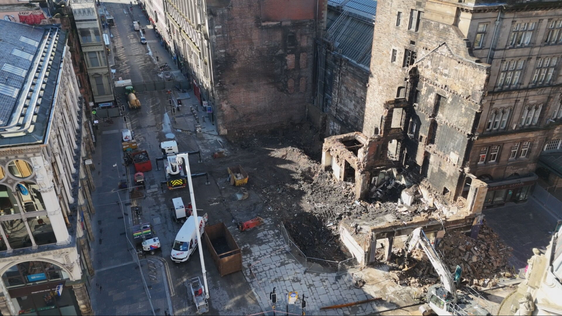 A view of the fire site from above
