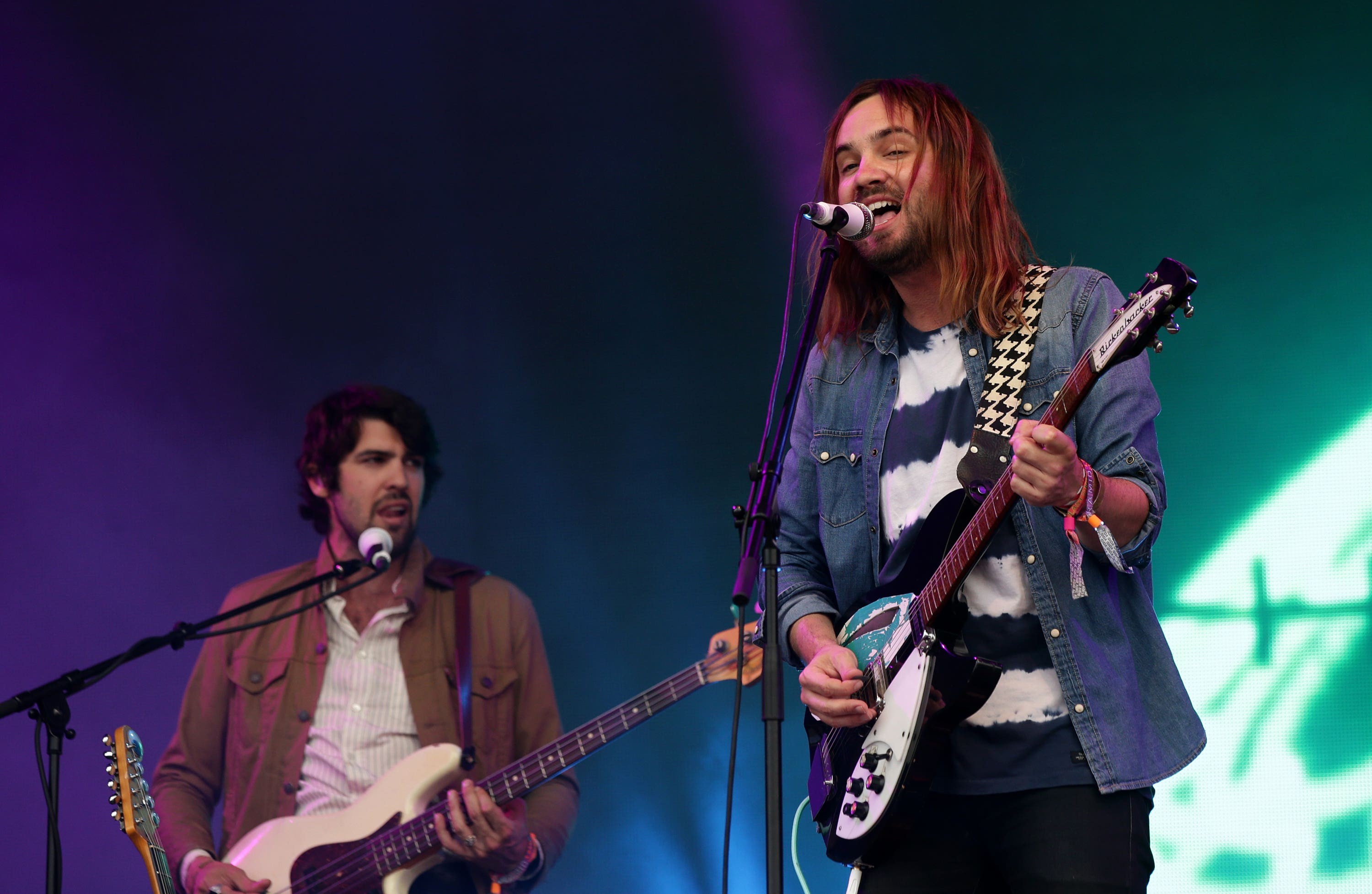 Tame Impala performing on The Pyramid Stage at Glastonbury in 2016