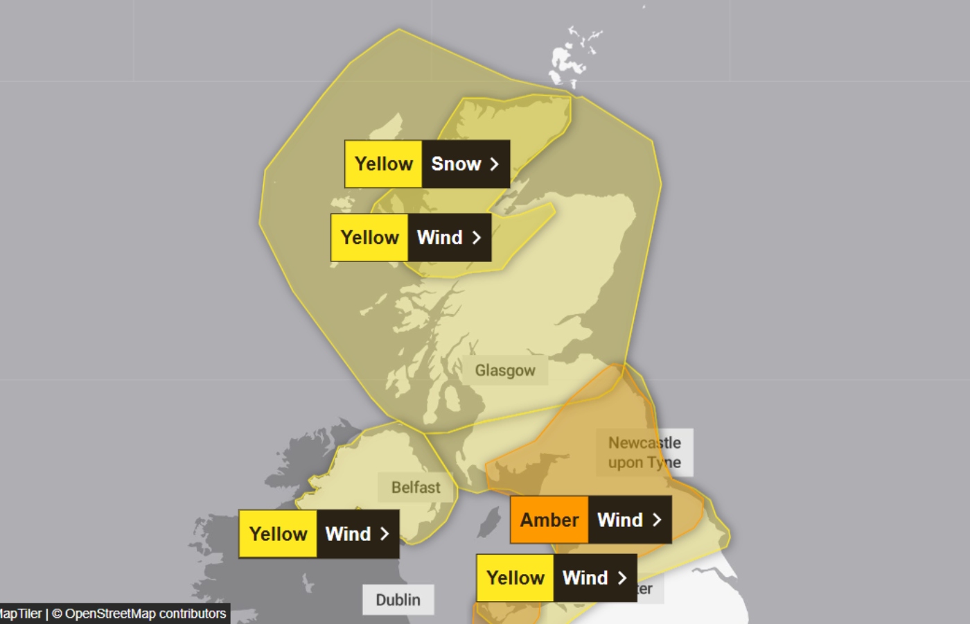An amber weather warning has now been issued by the Met Office