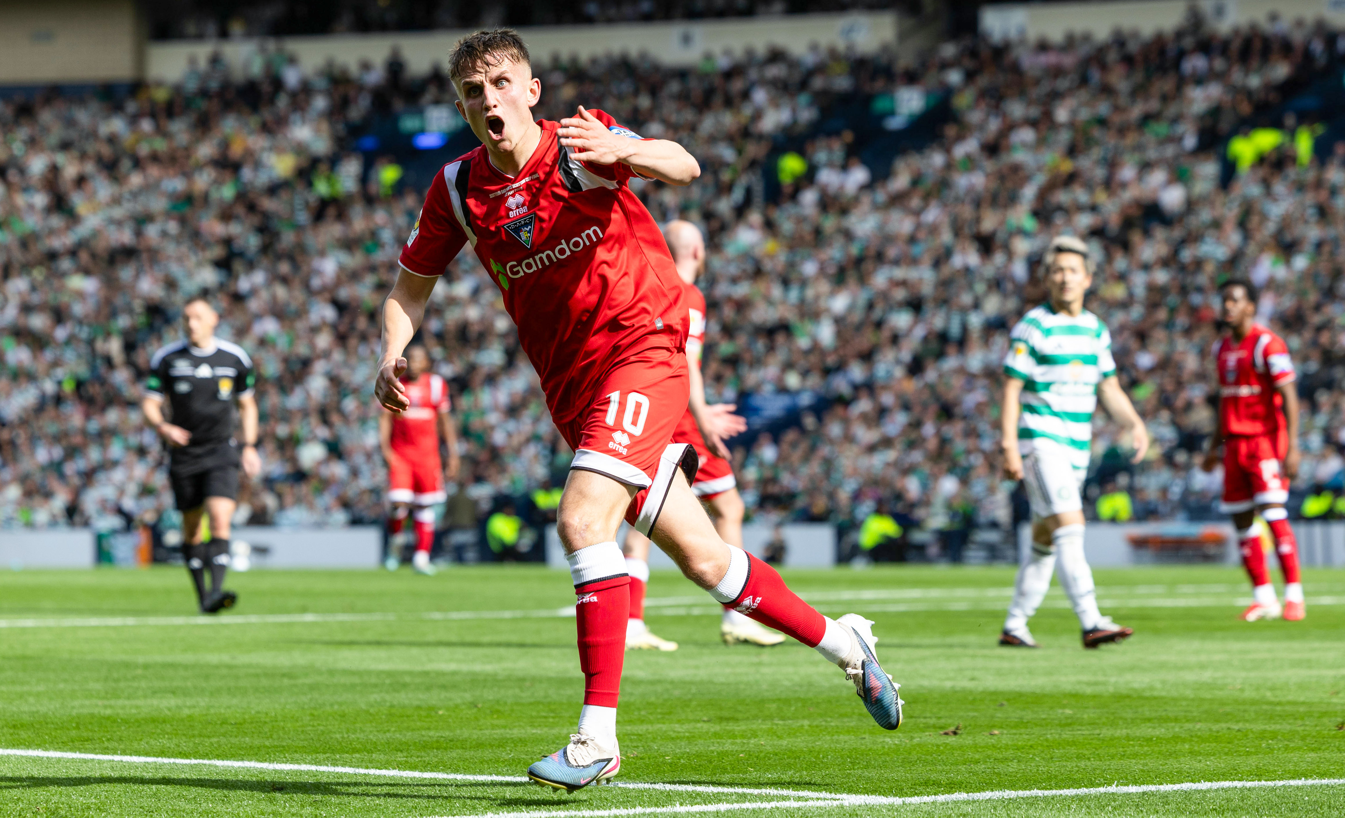 Dunfermline's Matty Todd celebrates after Josh Cooper pulls a goal back to make it 3-1 with Robbie Fraser during the Scottish Gas Men's Scottish Cup Final