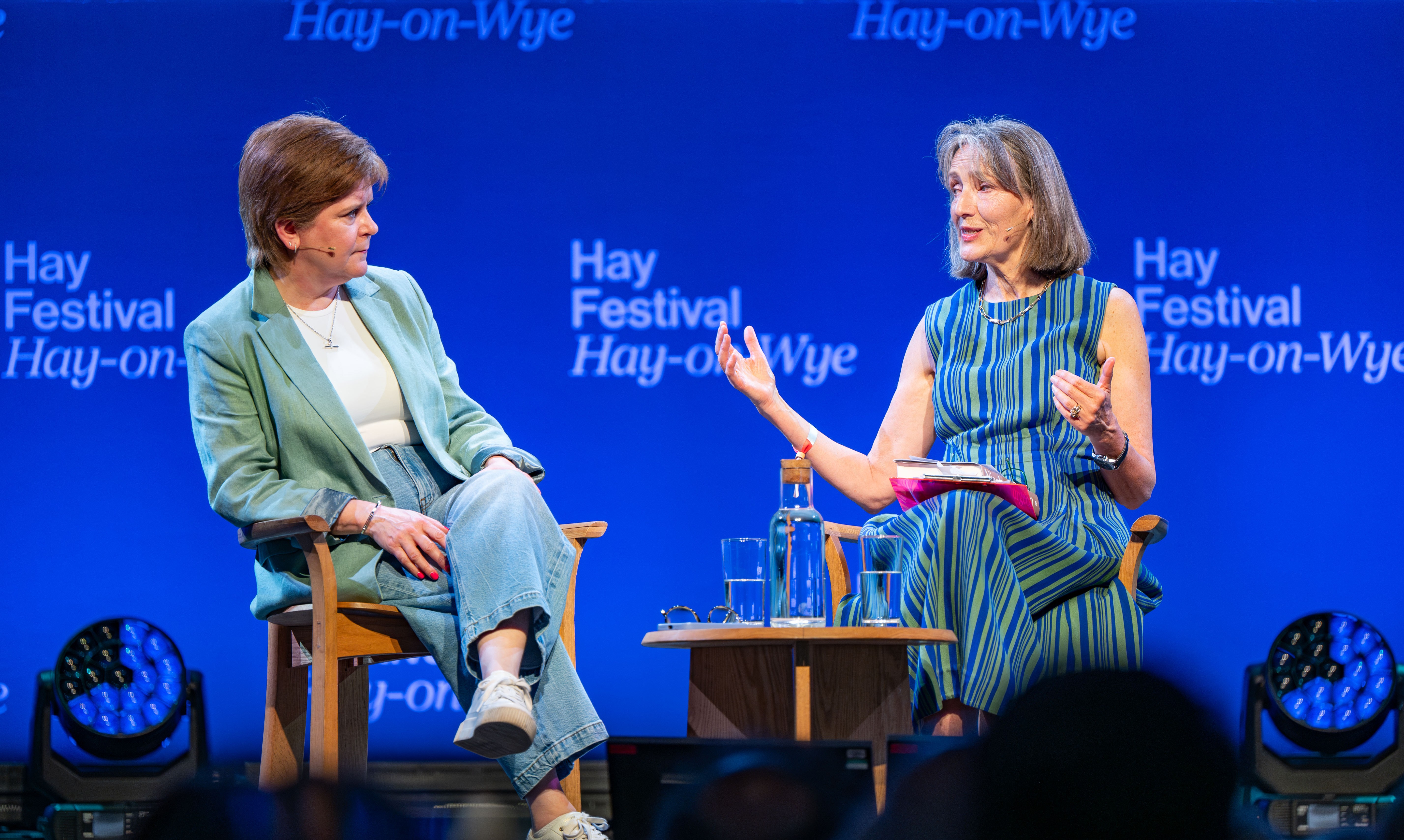 Former first minister of Scotland Nicola Sturgeon in conversation with Francine Stock during the Hay Festival