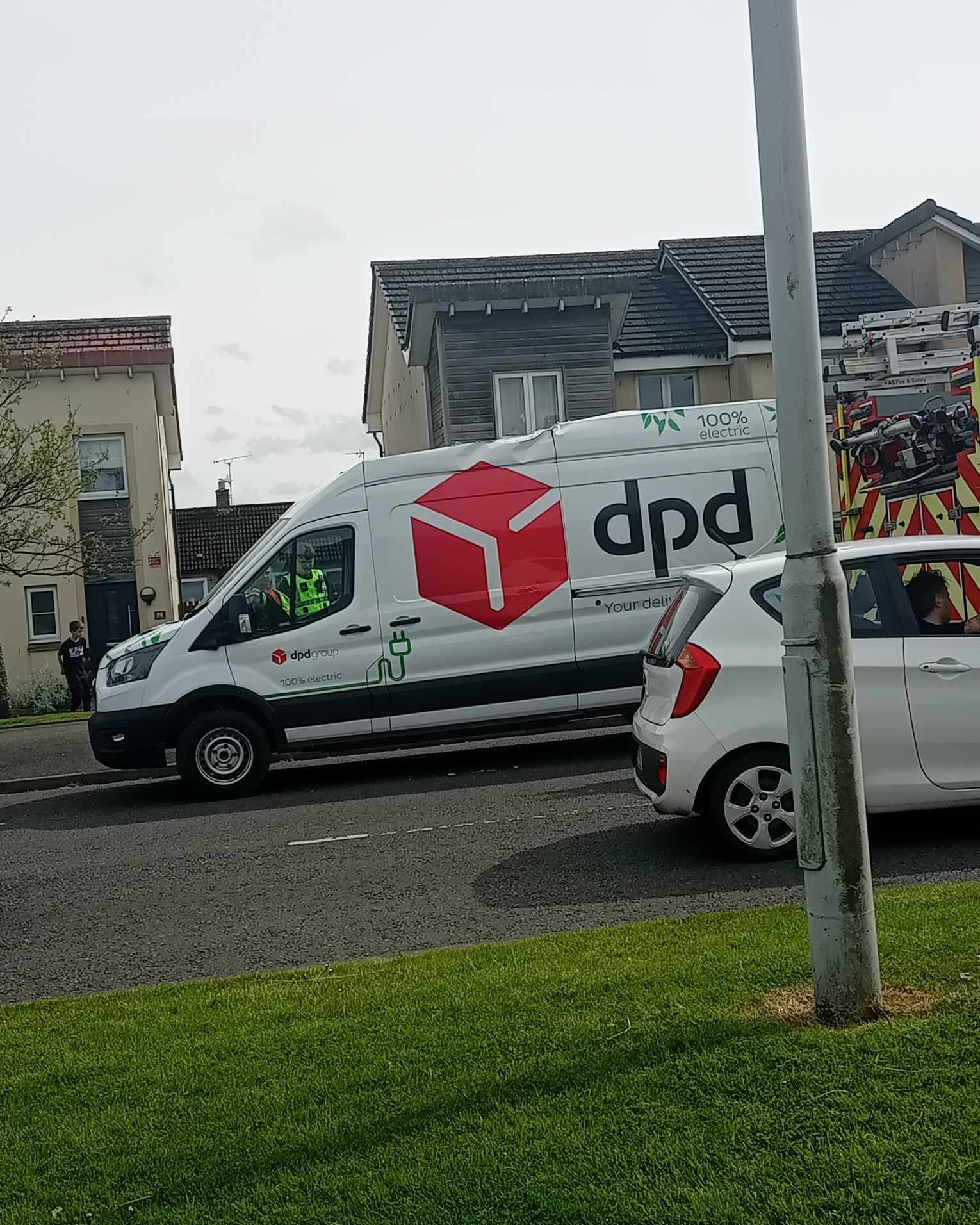 The delivery van has suffered damage following the incident