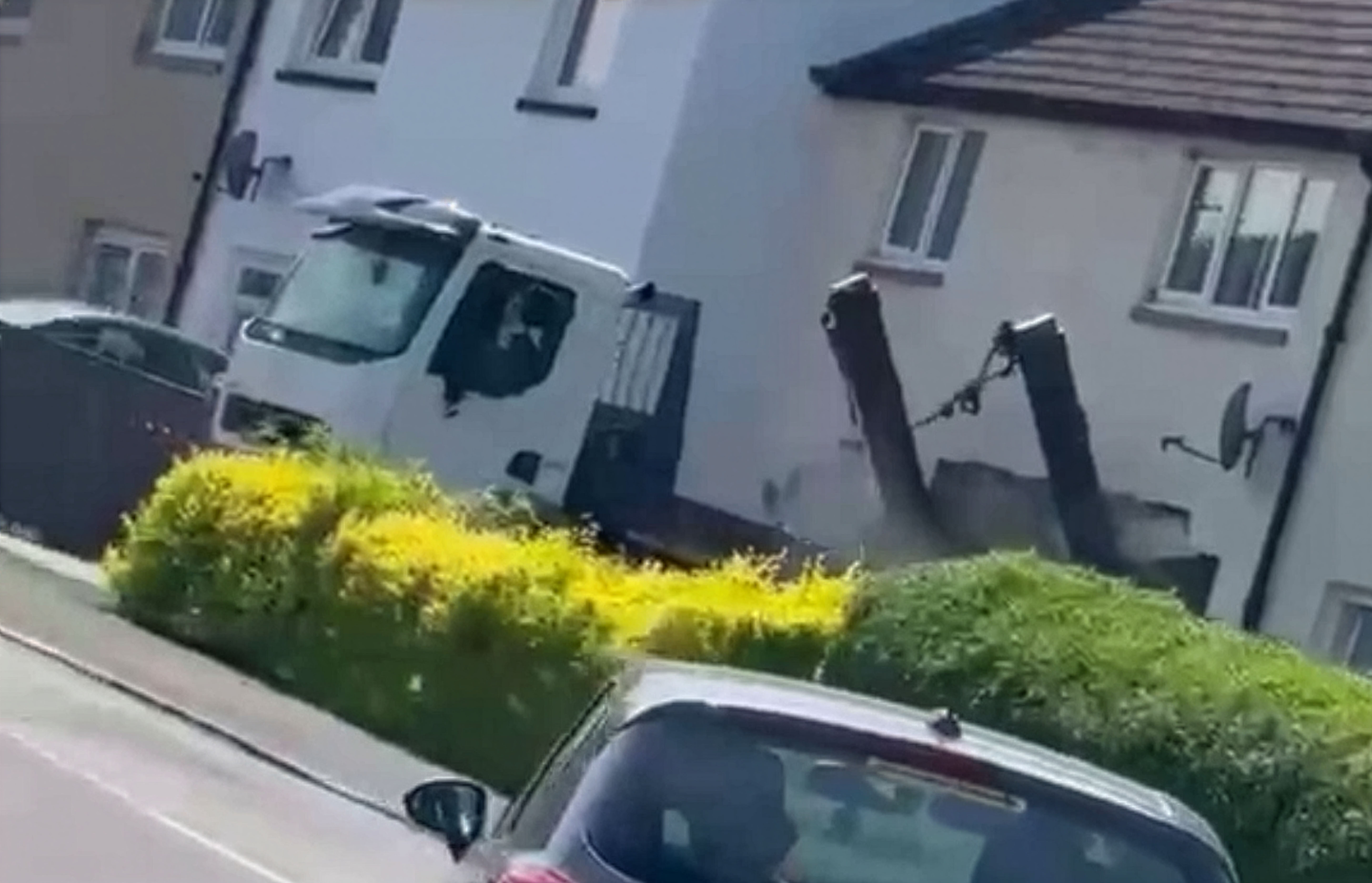 A video seen by STV News shows the vehicle reversing at speed into the building, destroying the wall front-facing wall.