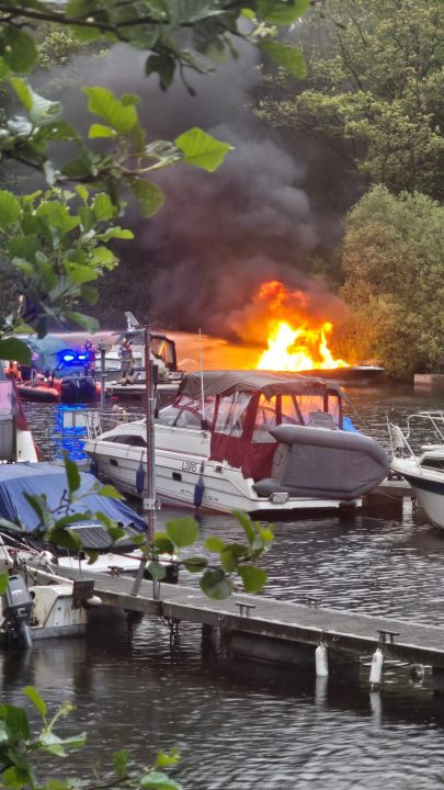 Search for person in water after boat catches fire on River Leven