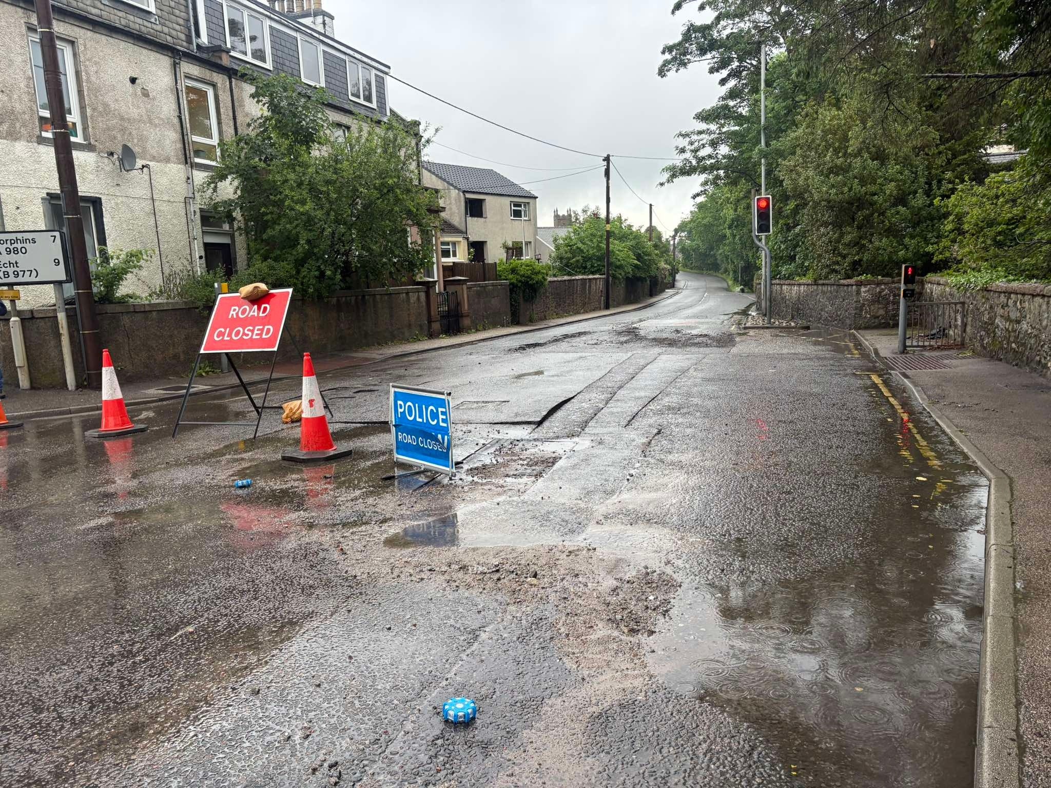 The A93 has been closed off due to flooding damage