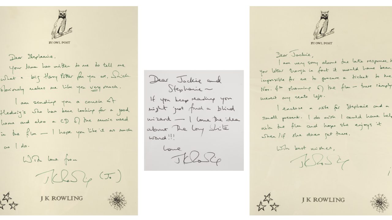 Letters from JK Rowling to terminally ill fan fetch almost £10,000 at auction