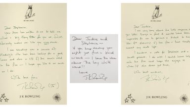 Letters from JK Rowling to terminally ill fan fetch almost £10,000 at auction