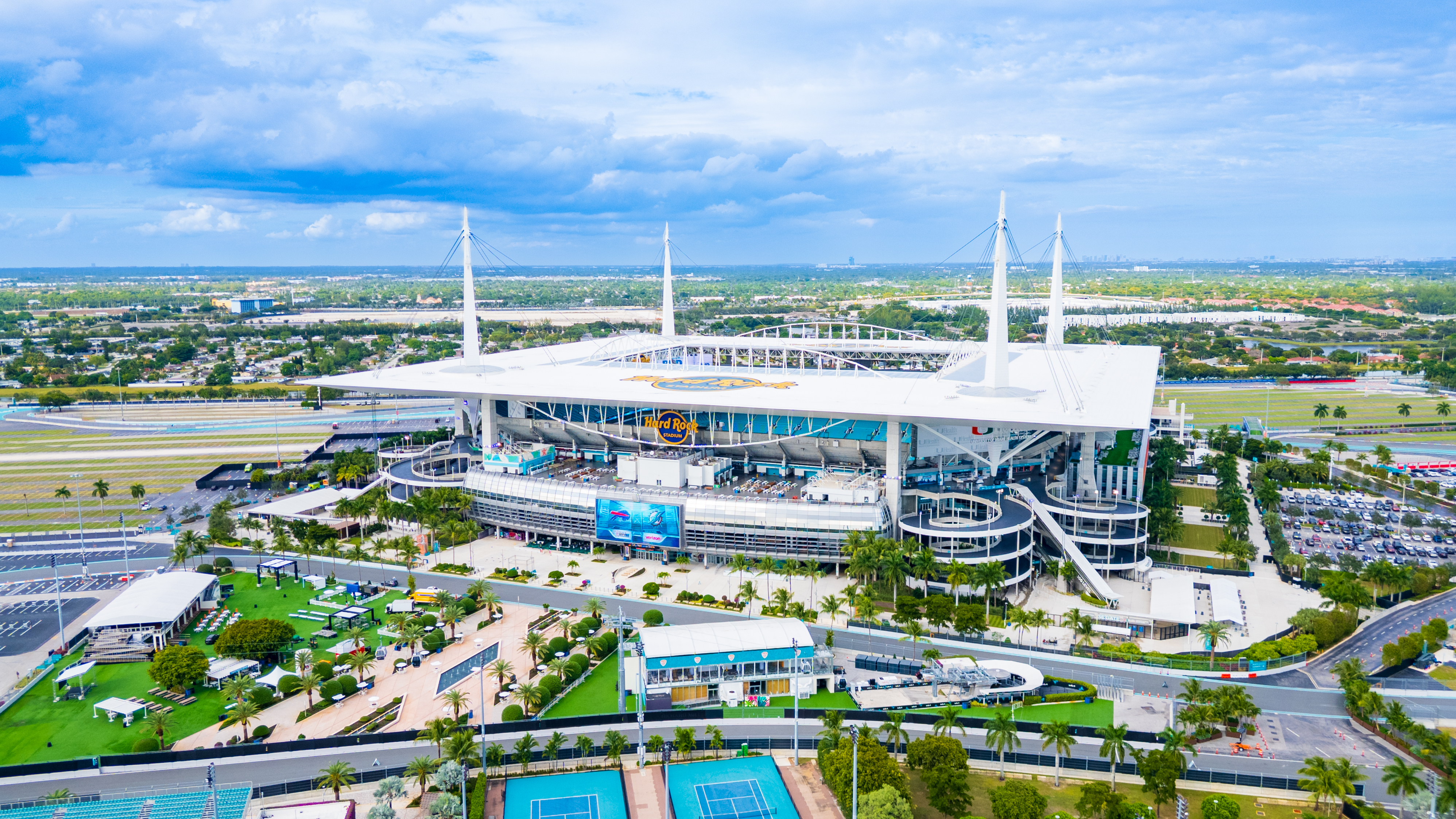 Miami Gardens, FL - November 11, 2025: Hard Rock Stadium is a multi-purpose stadium in Miami Gardens, Florida. The stadium is home of the Miami Dolphins and the University of Miami Hurricanes