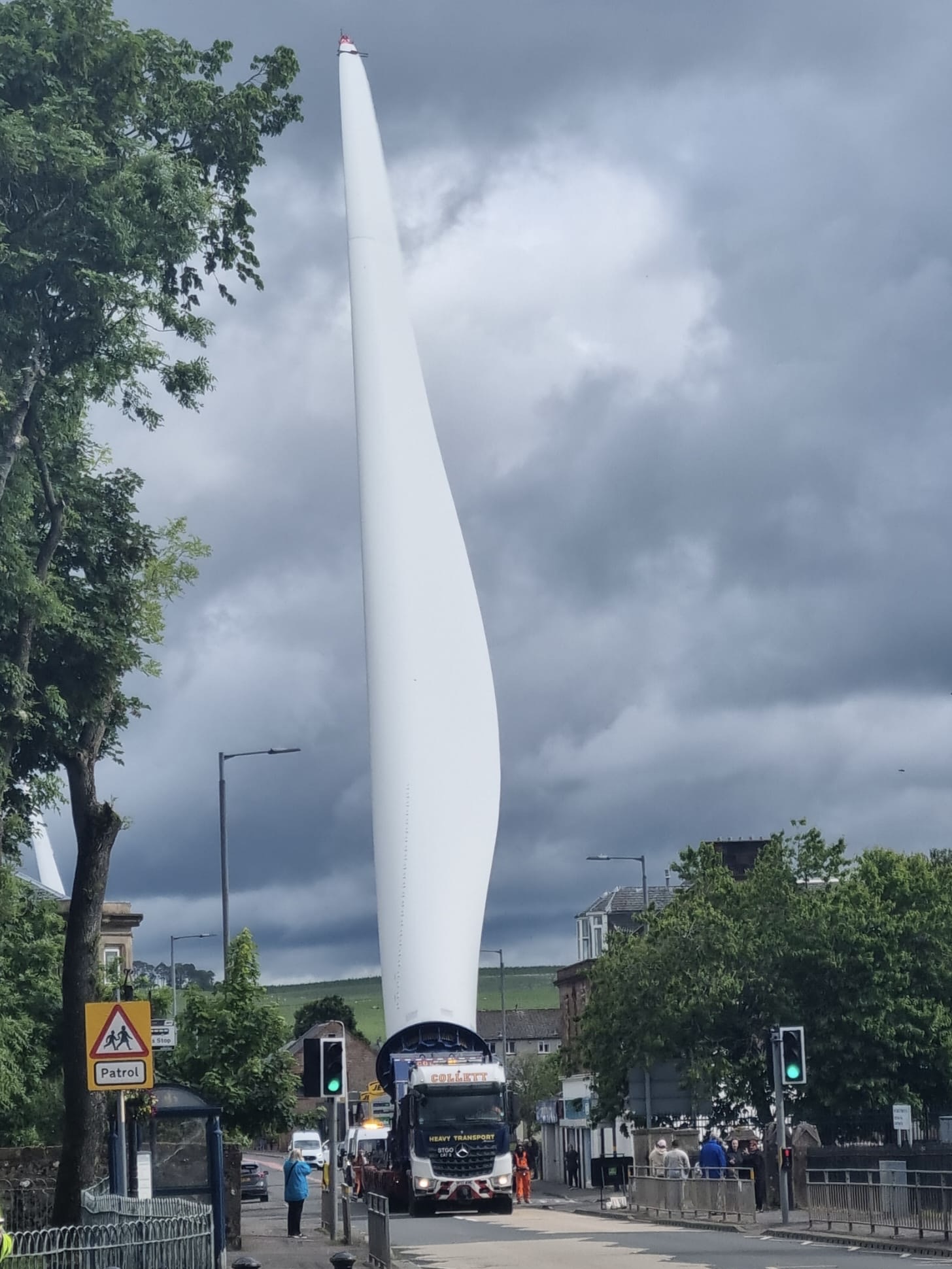 The wind turbine blades travelled to the site as part of a convoy