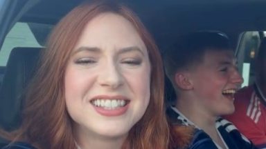 Scottish Hollywood star Karen Gillan joins Tartan Army in Proclaimers sing-along in Boston