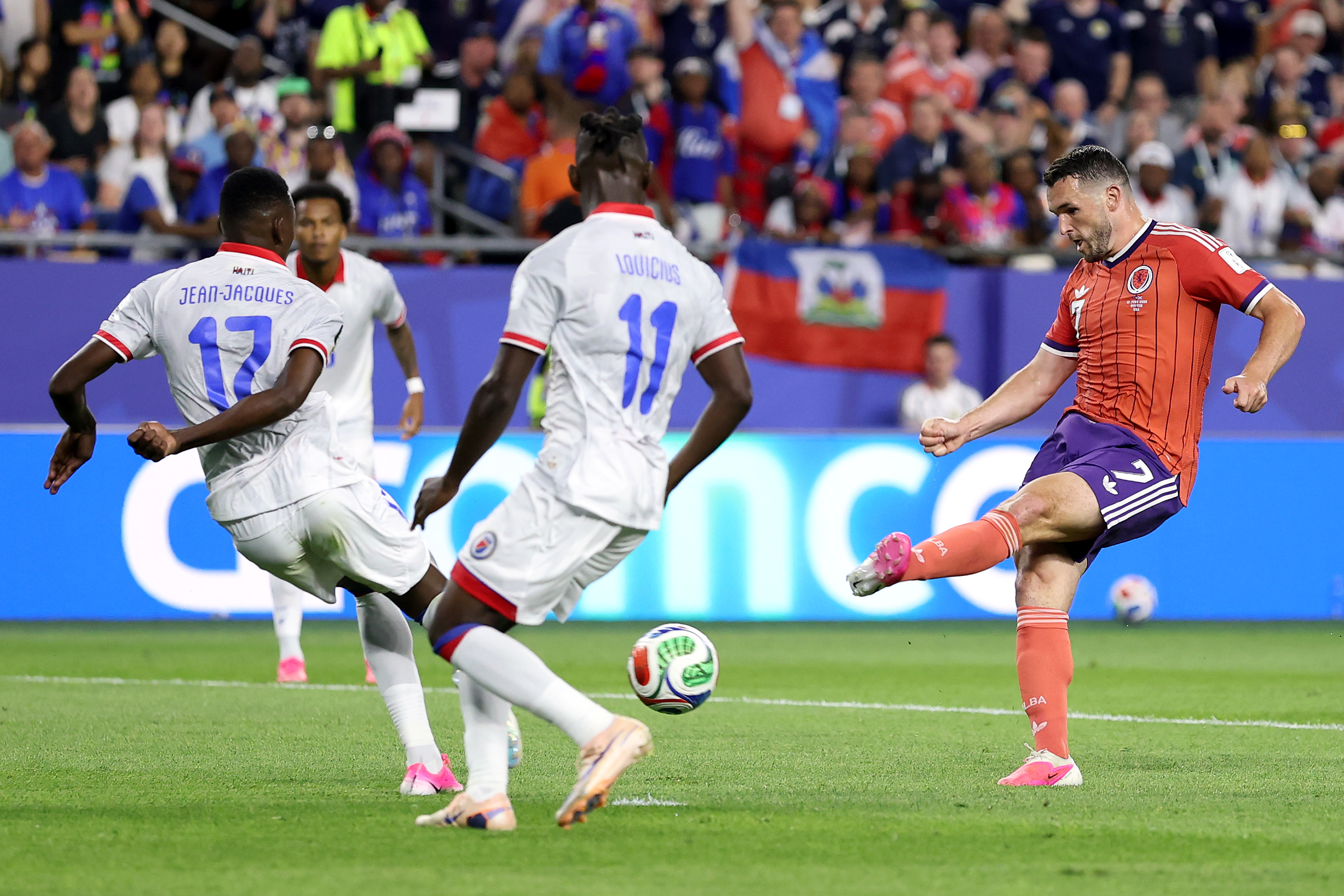 John McGinn scores Scotland's winning goal.