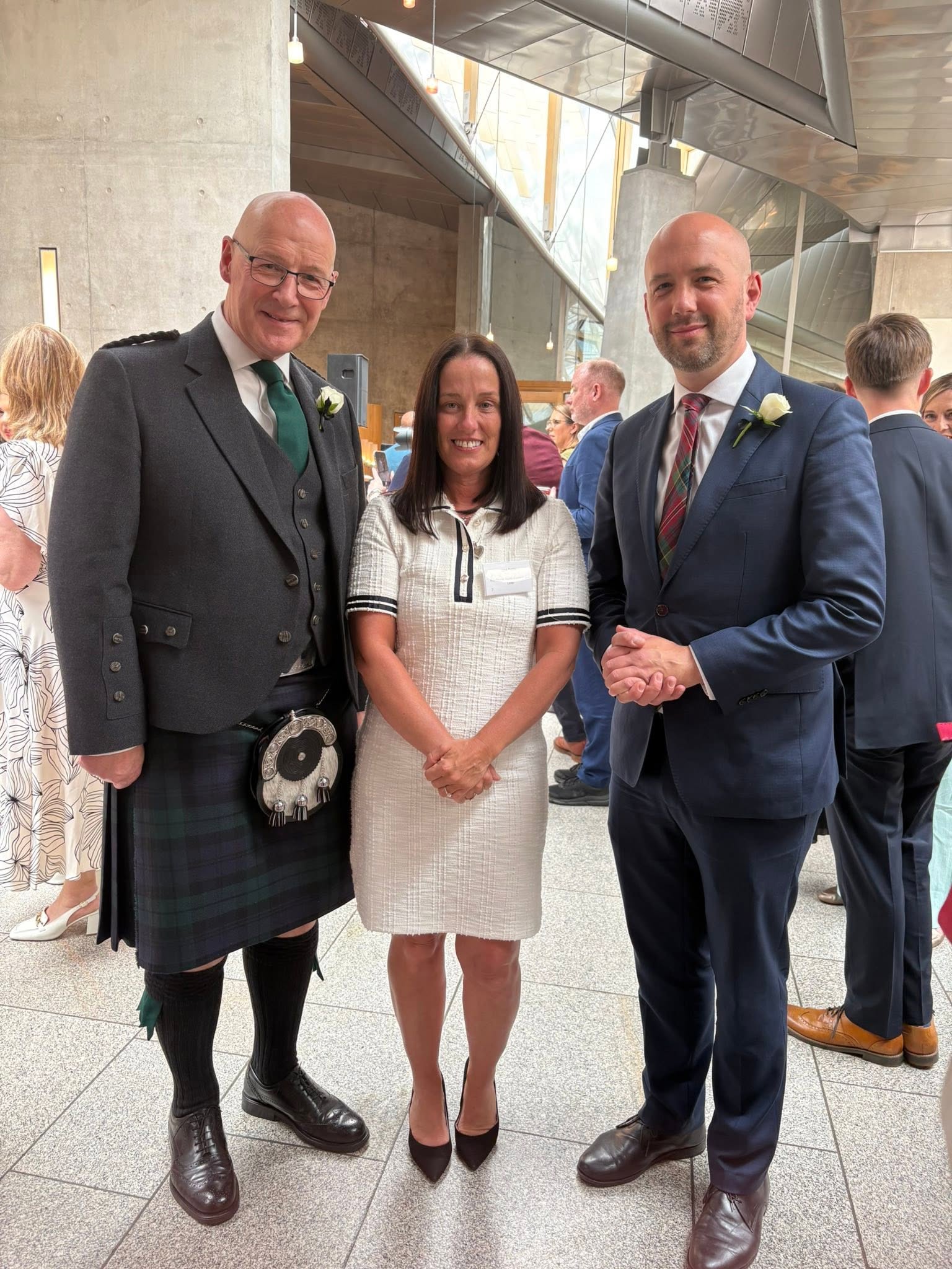 Lisa with FM John Swinney and MSP Ben MacPherson at Scottish Parliament