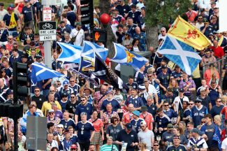 Thousands of Tartan Army fans swap footie for baseball at Red Sox game