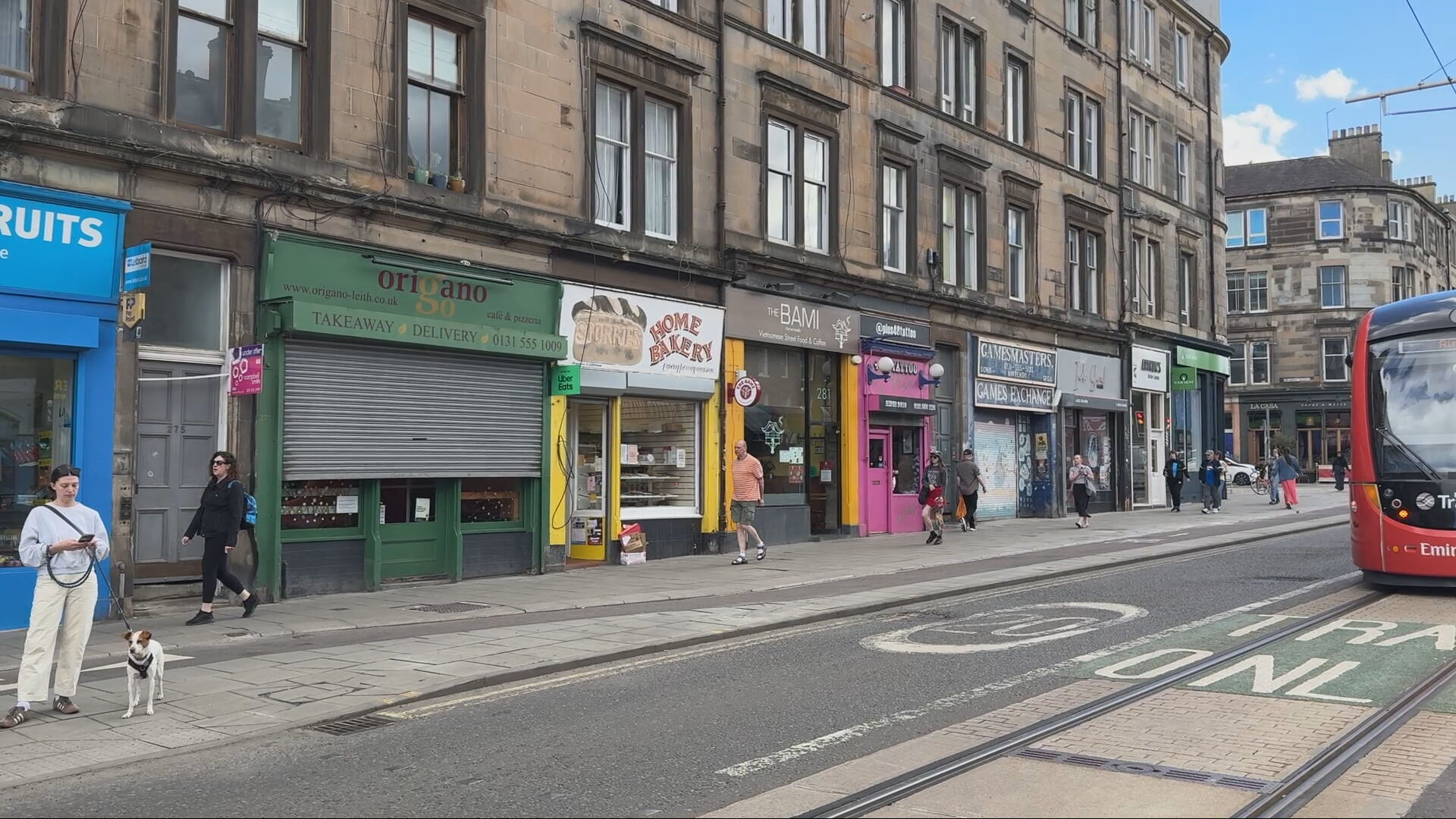 Businesses on Leith Walk where video appeared to show a bare-chested man battering down a door