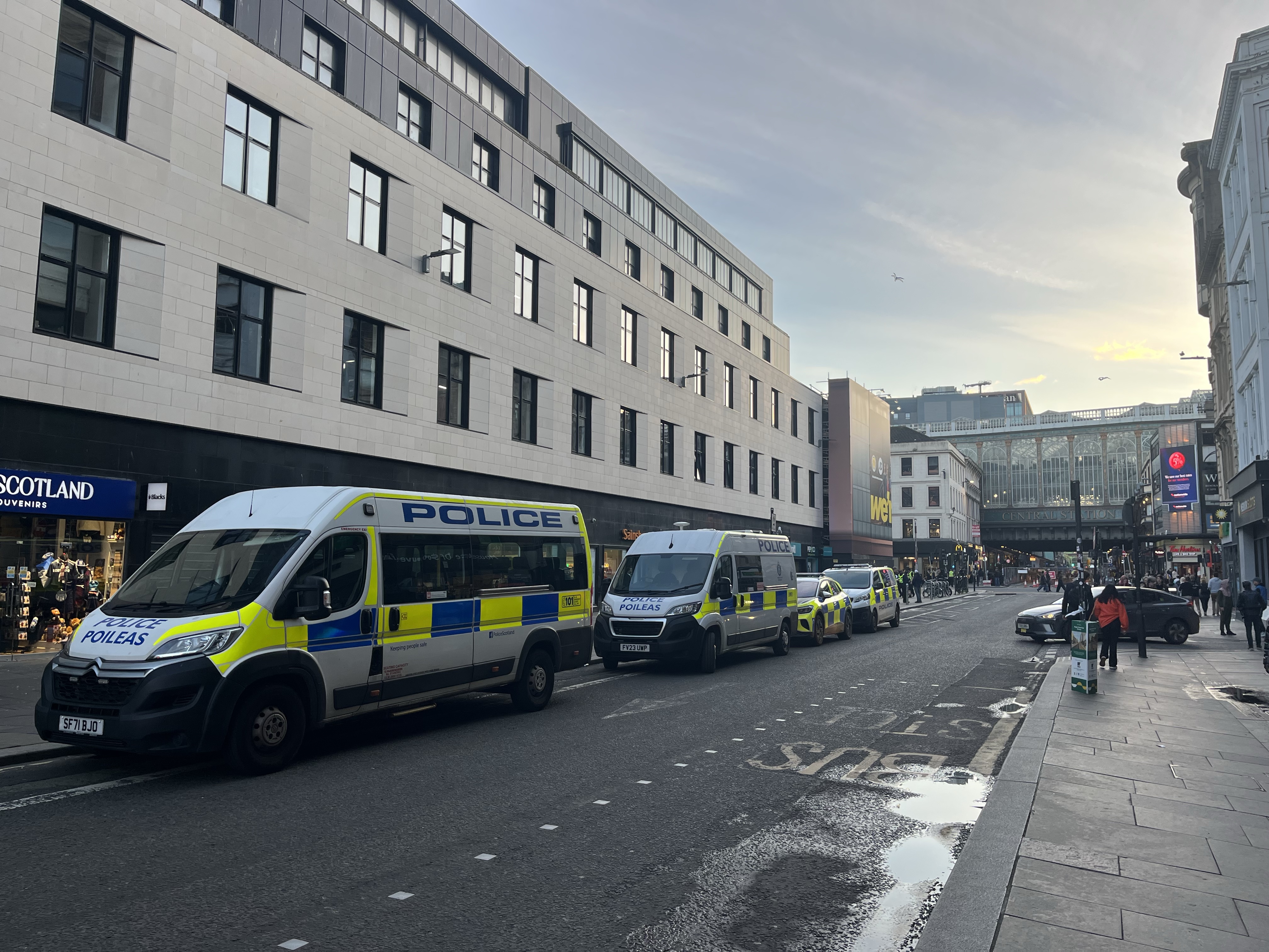 Riot vans were seen in the city centre