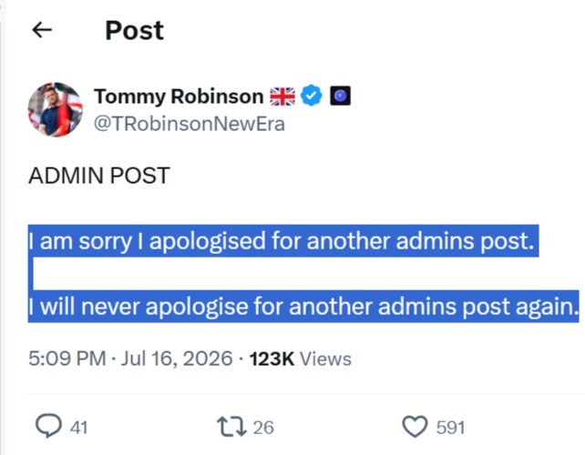 The admin post apologising for issuing an apology