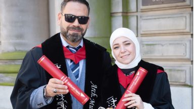 Couple who fled Syria for new life in Scotland celebrate double graduation