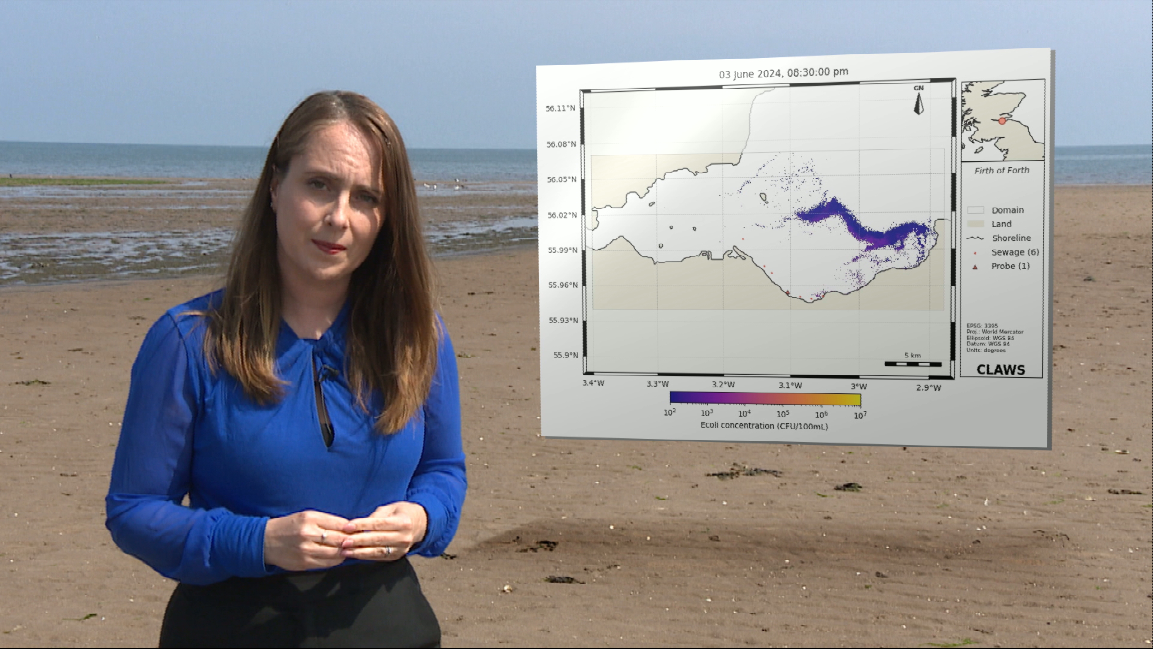 The modelling by marine expert Dr Tom Scanlon shows what happens when raw sewage is released into the Forth
