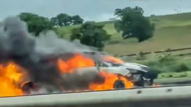 Firefighters tackle blaze as car engulfed in flames on M8